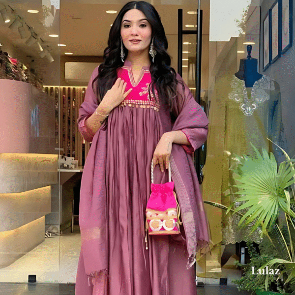 Pink Embroidered Mul-Chanderi-Kurta Set