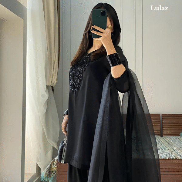 Plain Black French Creape-Pakistani set