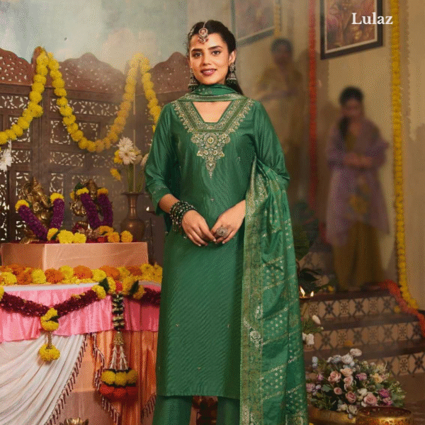 Viscose Nylon – Emerald Green Floral Set