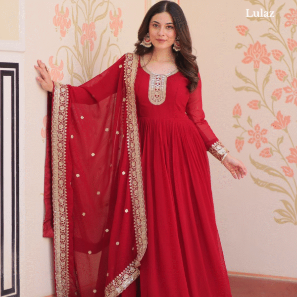 Red Designer Georgette Gown