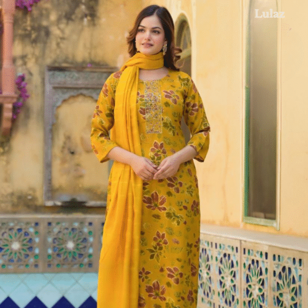 Rayon – Mustard Yellow Floral Set: