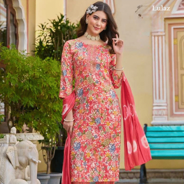 Rayon- Peach Floral Set