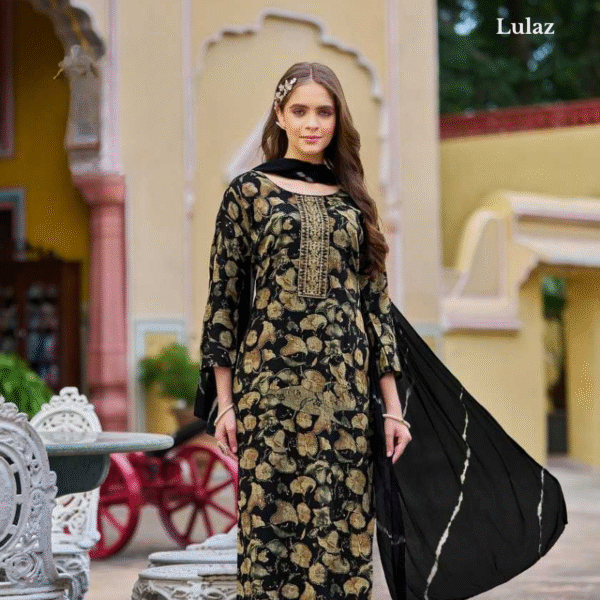 Rayon- Black Floral Set