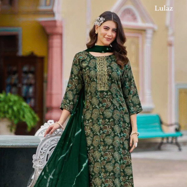 Rayon- Green Floral Set