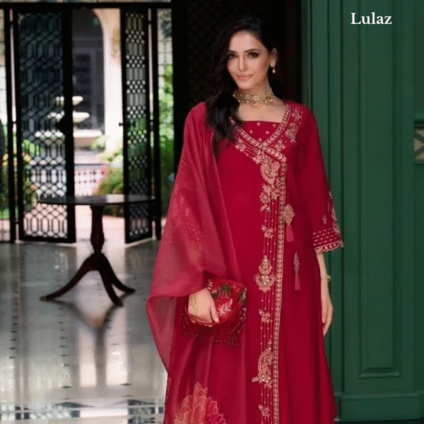 Roman Silk-Red Embroidered Set