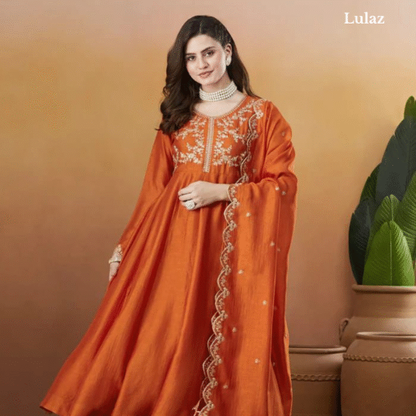 Orange Silk Anarkali