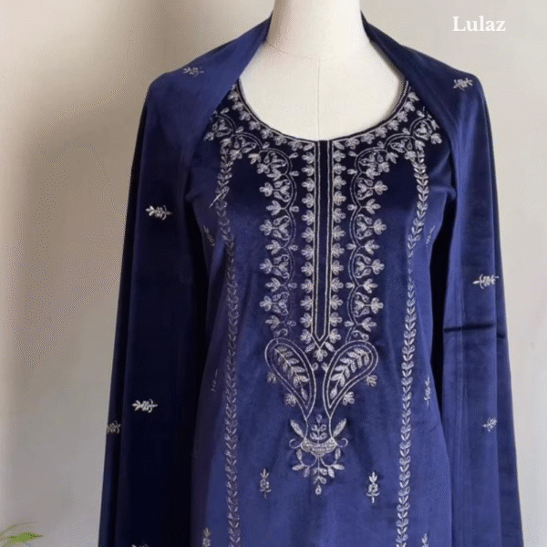 Premium Deep Navy Blue Velevt Kurta Set
